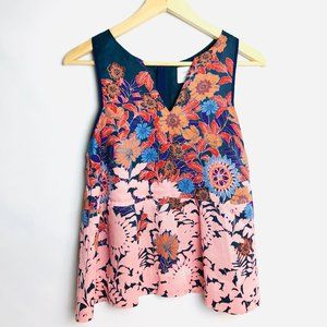 Anthropologie Floral Sleeveless Blouse - Pink and Blue
